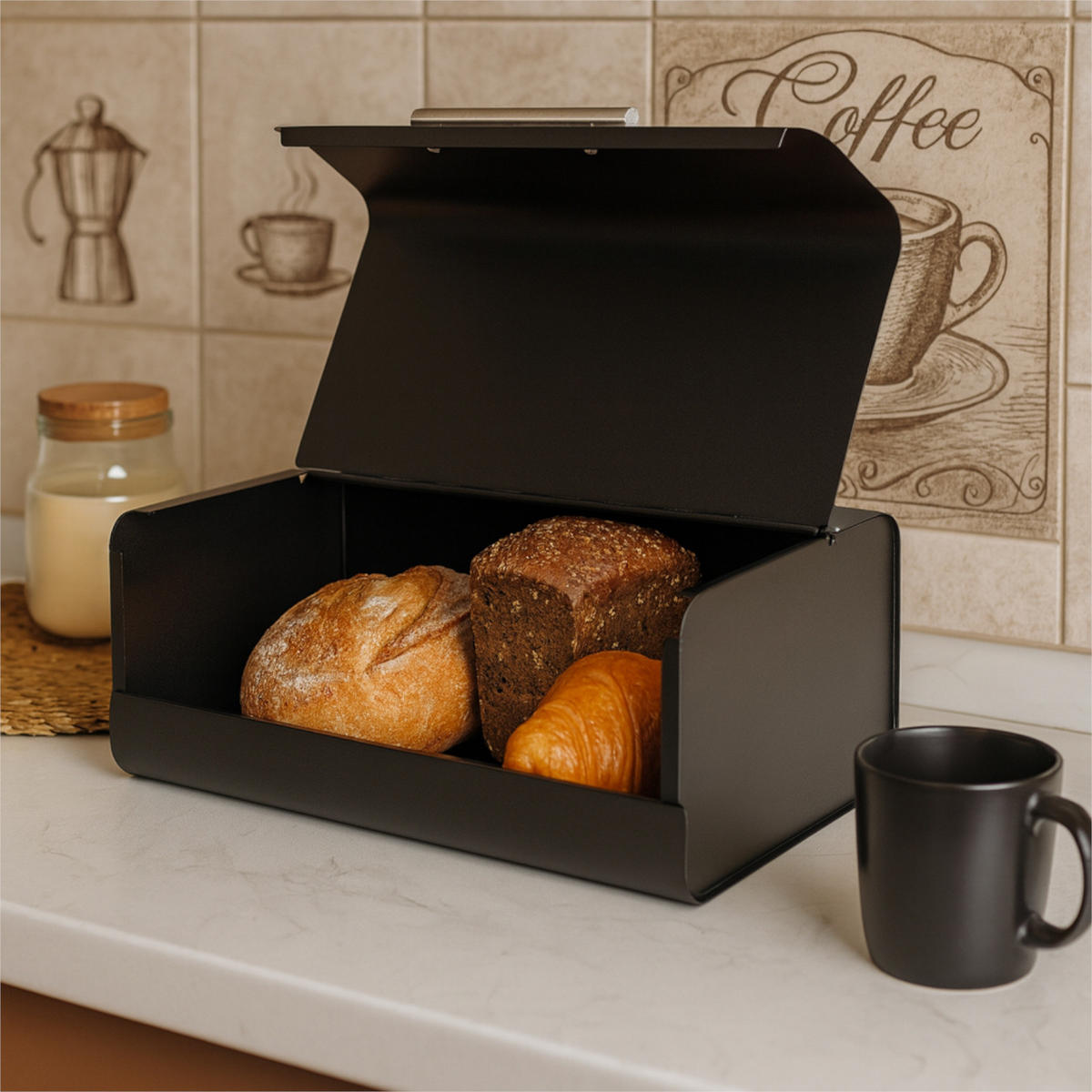 BROTKASTEN Metall Schwarz mit Griff 36x20,5x14,5 cm - Silberfarben/Schwarz, Metall (36/14.5/20.5cm) - Begryf