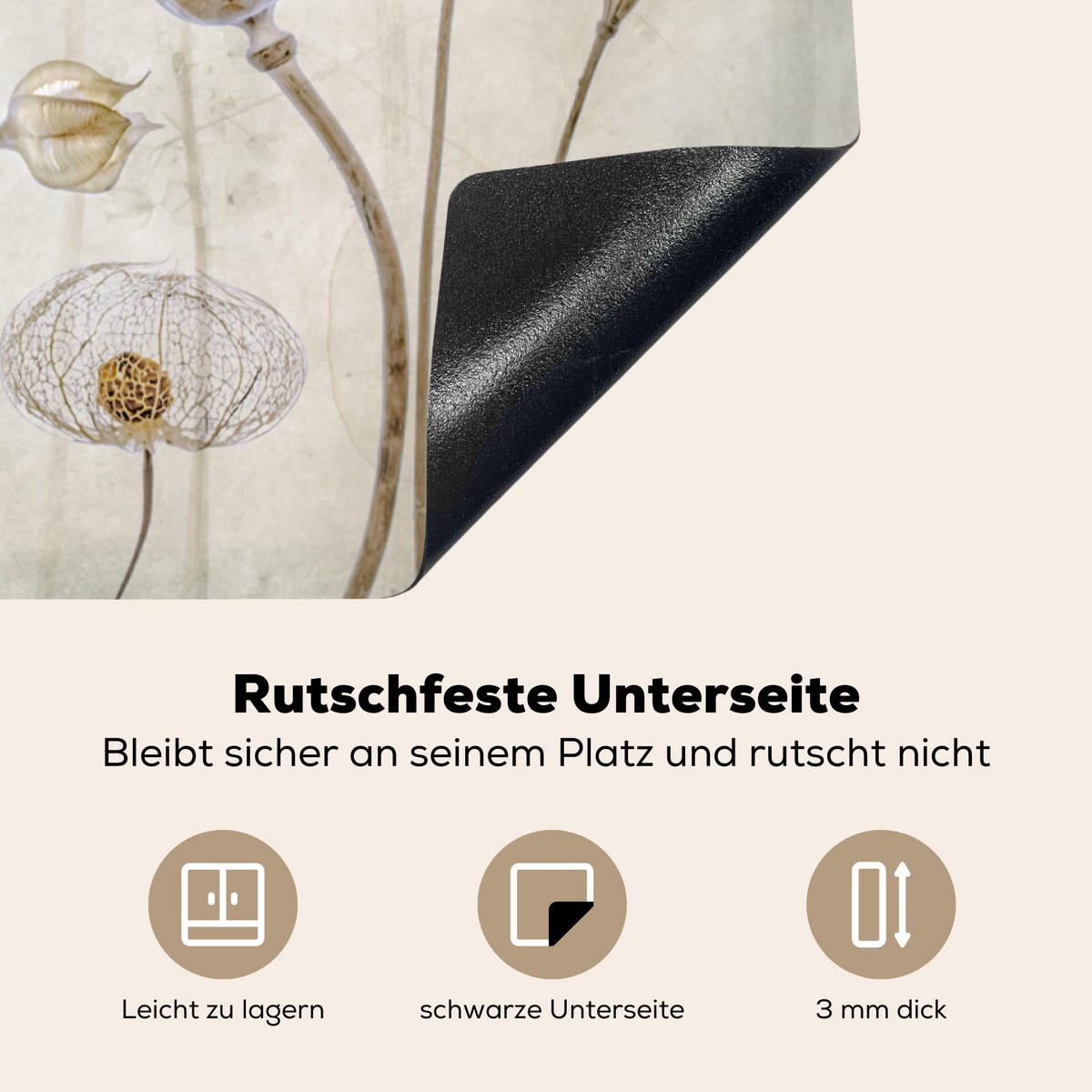 HERDABDECKPLATTE Blumen - Aquarell - Stilleben - Braun - Vintage 83x51 cm - Sandfarben, Kunststoff (83/0.2/51.5cm) - MuchoWow