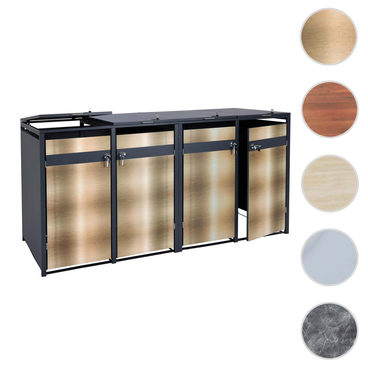 4ER MÜLLTONNENVERKLEIDUNG rechteckig Anthrazit, Gold - Anthrazit/Goldfarben, Metall (264/117/80cm) - MCW