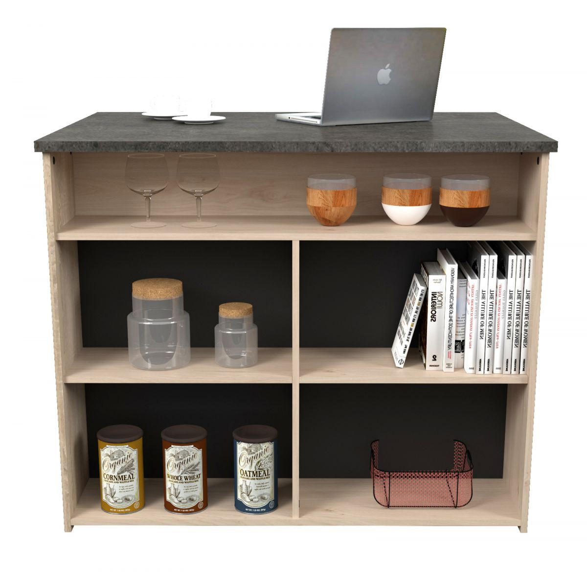 MINIKÜCHE Eiche, grau, Set 3-teilig mit Buffet, Kücheninsel und Schrank - Eichefarben/Schwarz, Holzwerkstoff/Kunststoff (284/184/80cm) - Parisot Meuble