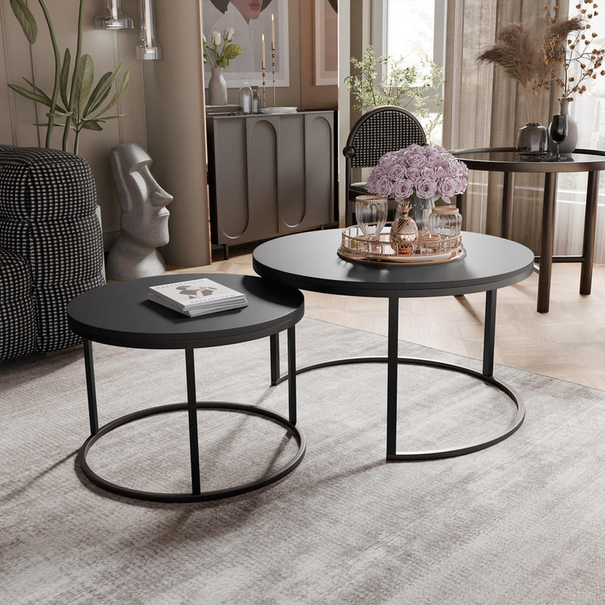 COUCHTISCH rund Groß, Mattschwarz, Rahmen Schwarz - Schwarz, Metall (70/70/48cm) - Idohome