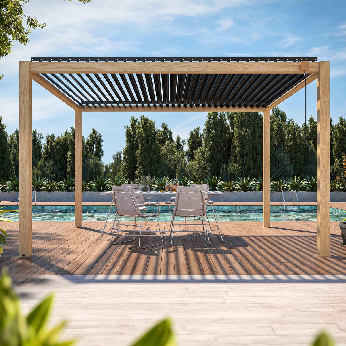 PERGOLA bioklimatische 3x4m, Grau - Grau, Metall (304/258/404cm) - Oviala