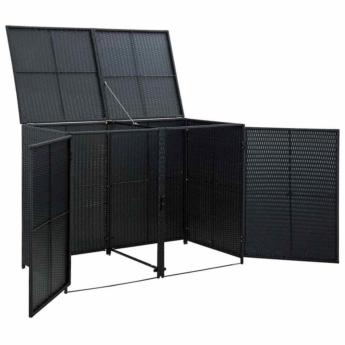 MÜLLTONNENBOX für 2 Tonnen, 148/80/111 cm, aus Poly Rattan, Schwarz - Schwarz, Naturmaterialien (80/111/148cm) - vidaXL