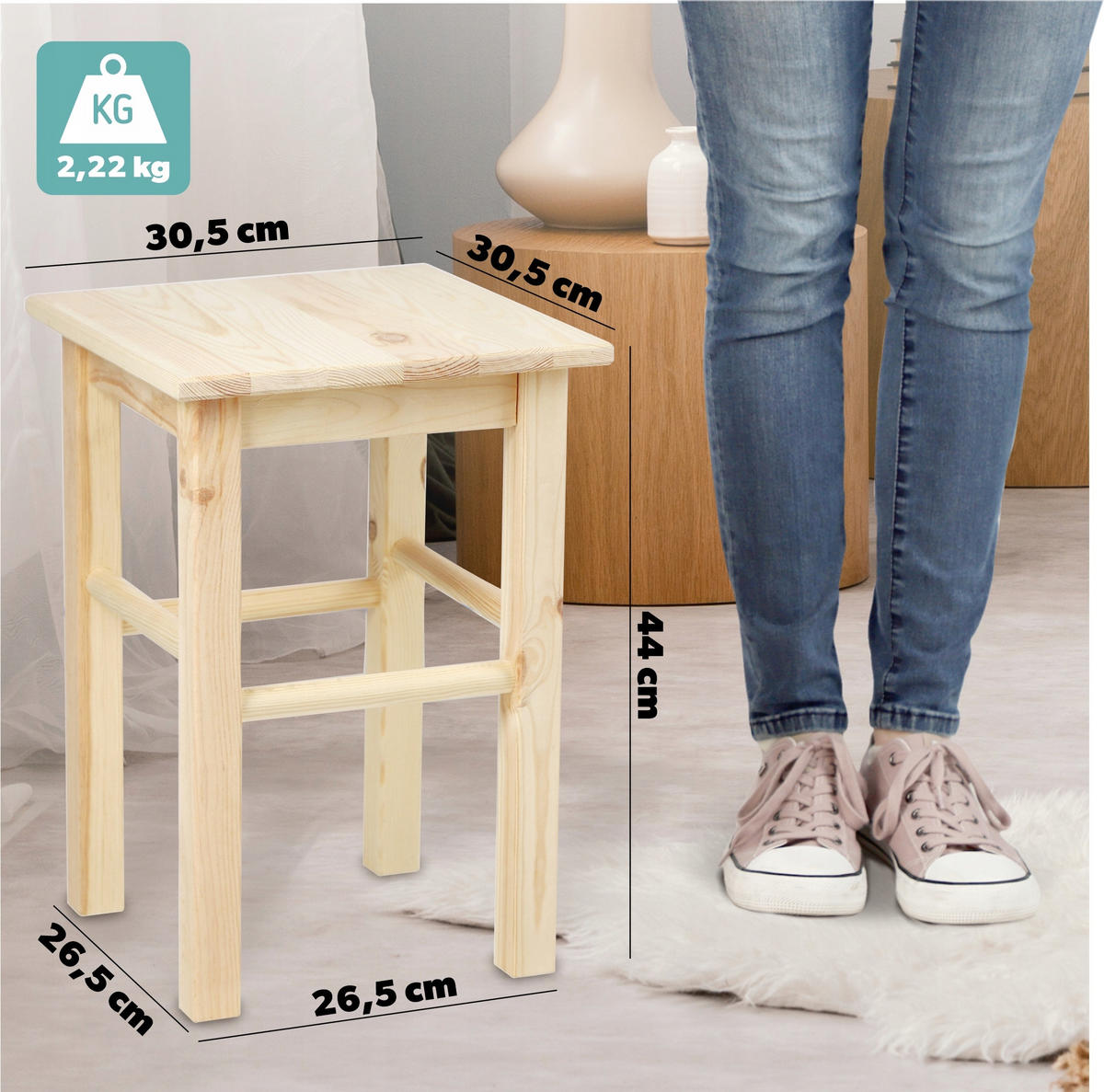 KÜCHENHOCKER aus Holz 44 x 30 cm - Naturfarben, Holz (30/44cm) - KADAX