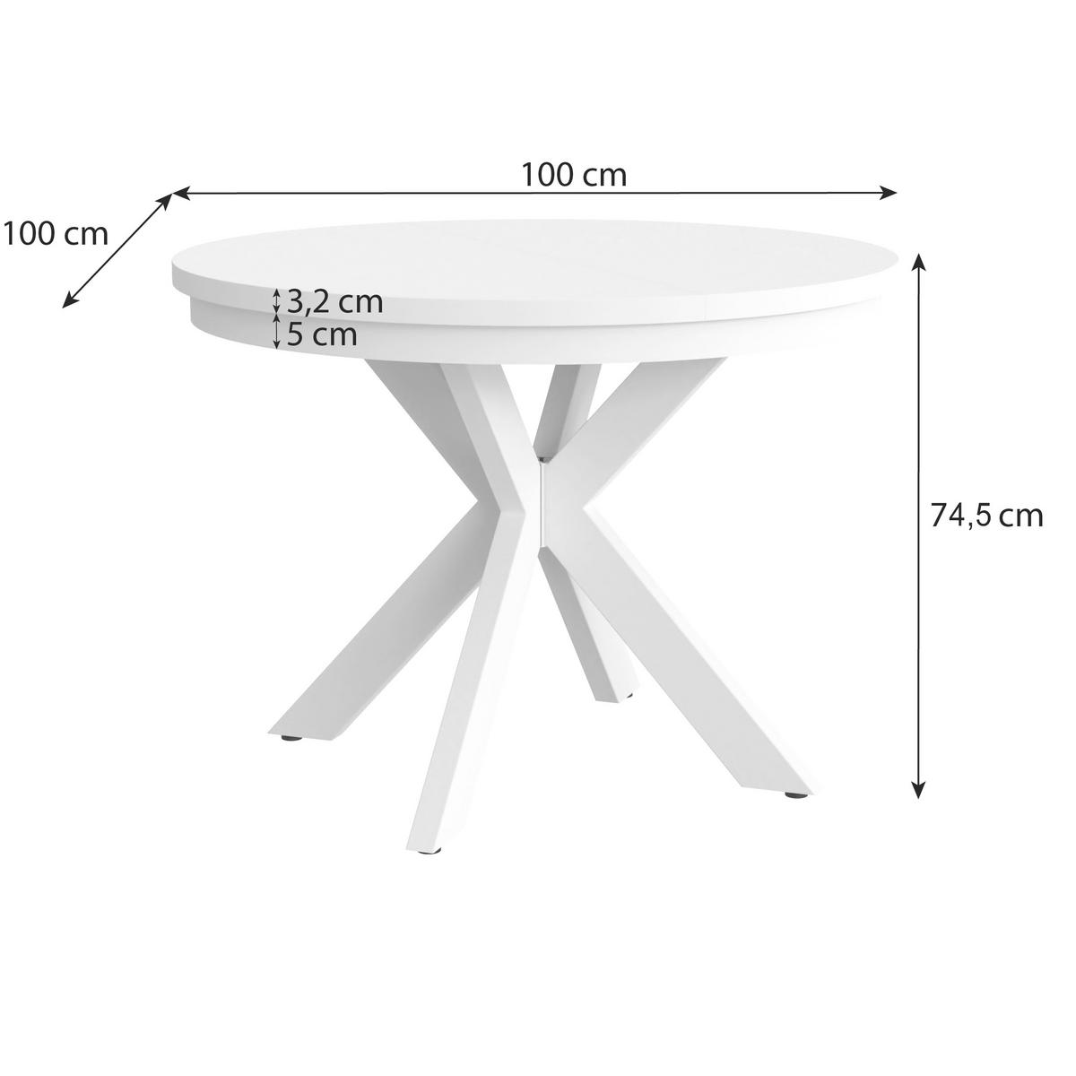 ESSTISCH Bilbao, Runder, mit Metallbeinen, Schwarz - Schwarz, Holzwerkstoff/Metall (100/100/77cm) - Beautysofa