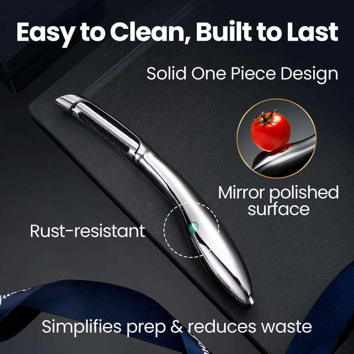 GEMÜSESCHÄLER aus Edelstahl Hochwertige, extra scharfe Klinge I Form mit ergonomischem Anti-Rutsch-Griff Spülmaschinenfest, 5 Jahre Garantie - Edelstahlfarben, Metall (3.05cm) - Gourmet Easy