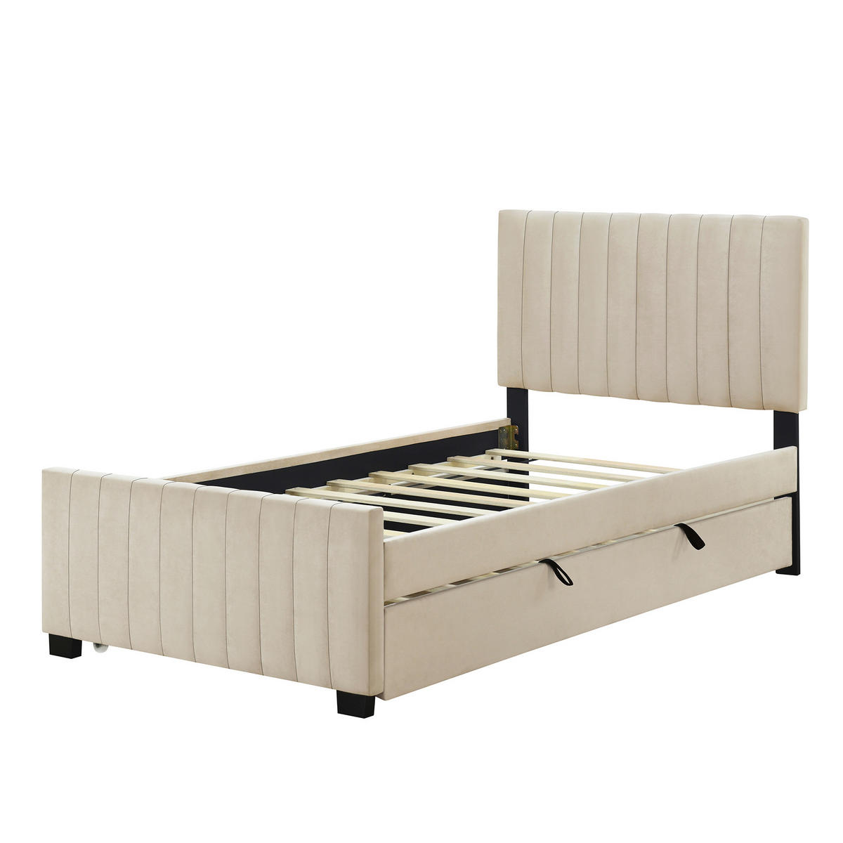 POLSTERBETT 90/190 cm DE-01974, in Beige, mit Ausziehbett - Beige, Metall (90/190cm) - ComfortXL