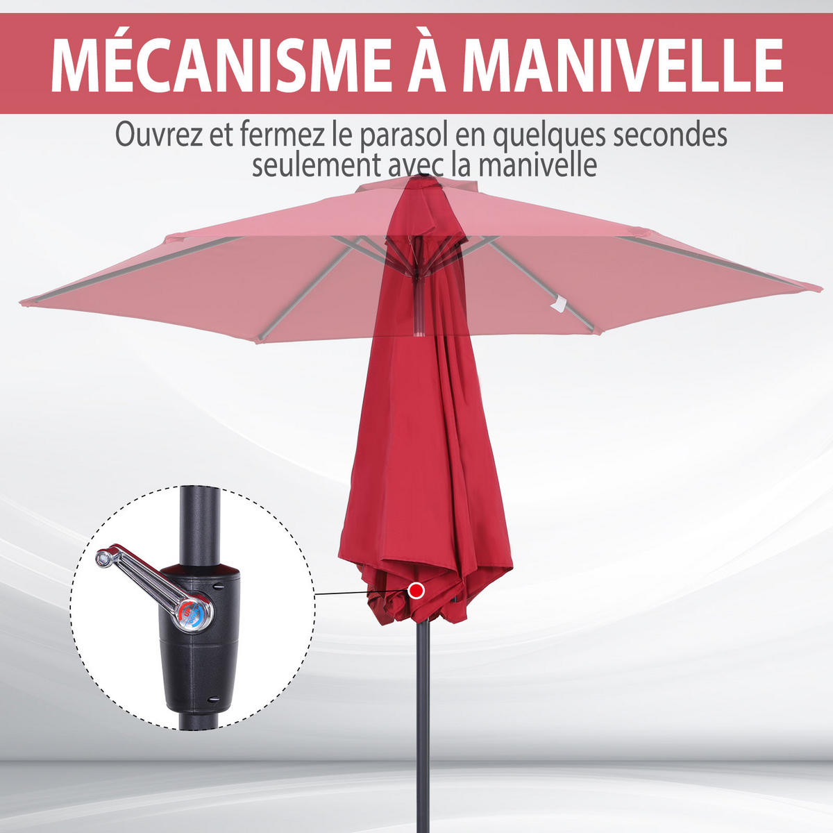 SONNENSCHIRM DE-11367 neigbar, mit Kurbel, Aluminium Weinrot - Weinrot, Metall (260/260cm) - ComfortXL