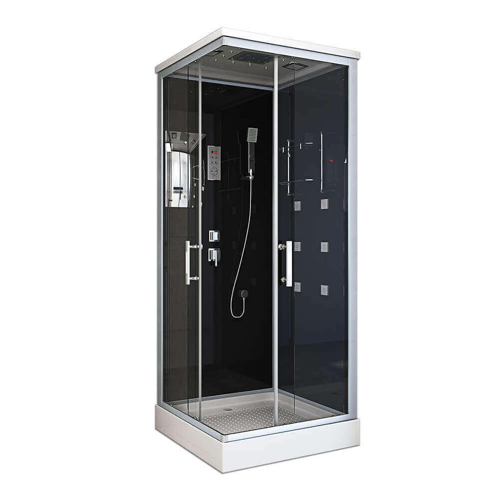 DUSCHKABINE WAVE S - S - Schwarz, Glas (80cm) - Home Deluxe