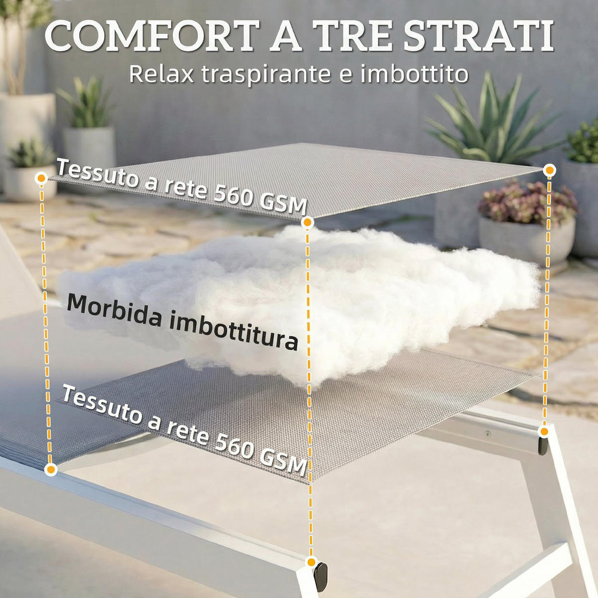 SONNENLIEGE Gepolsterter Liegestuhl 6-fach verstellbare Rückenlehne Belastbarkeit 120 ,181*64*90 cm,Hellgrau - Grau, Metall (64/90/181cm) - Vallsero
