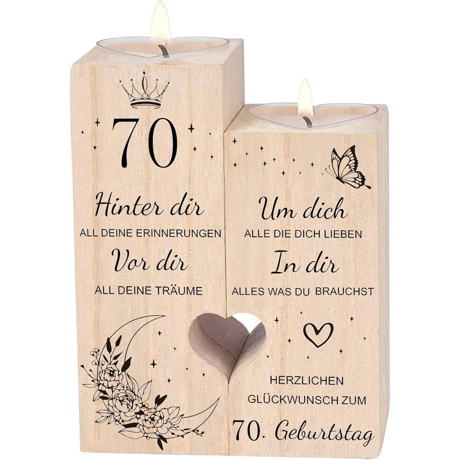 KERZENSTÄNDER 70. Geburtstag Holz 12 x 10 cm - Braun, Holz (5/13/10cm)