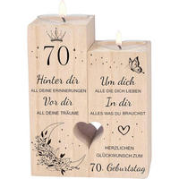 KERZENSTÄNDER 70. Geburtstag Holz 12 x 10 cm - Braun, Holz (5/13/10cm)