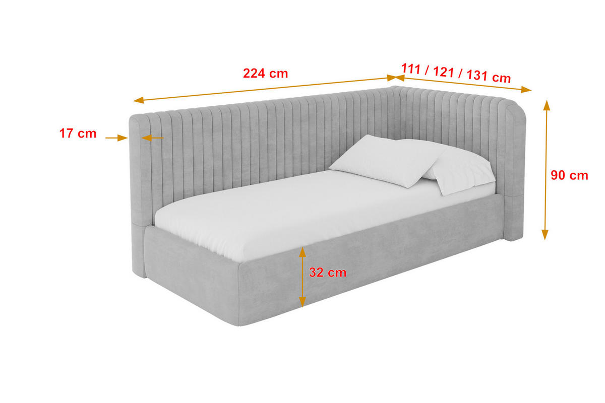 EINZELLBETT Jugendbett mit Bettkasten und Matratze H3/H4, Links - AURY 100x200 Grau - Hellgrau, Holzwerkstoff/Textil (100/200cm) - ALTDECOR