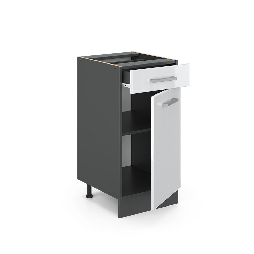 KÜCHENUNTERSCHRANK R-Line Weiß Hochglanz 40 cm AP Marmor - Weiß Hochglanz/Anthrazit, Holzwerkstoff (40/81.6/60cm) - Vicco