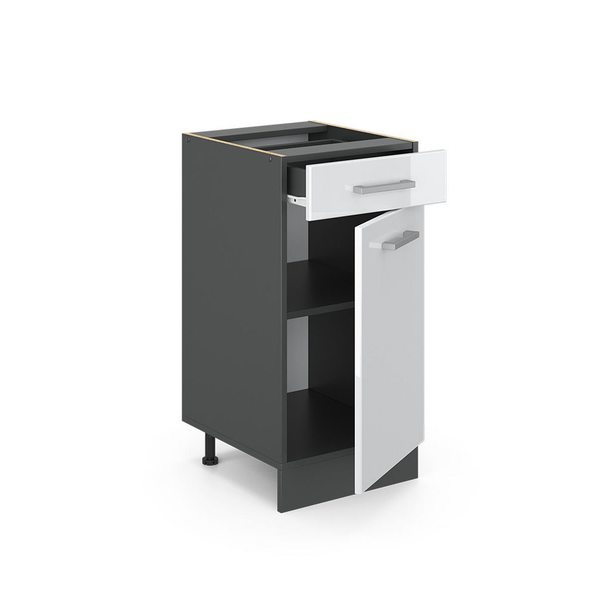 KÜCHENUNTERSCHRANK R-Line Weiß Hochglanz 40 cm, AP Anthrazit - Weiß Hochglanz/Anthrazit, Holzwerkstoff (40/81.6/60cm) - Vicco