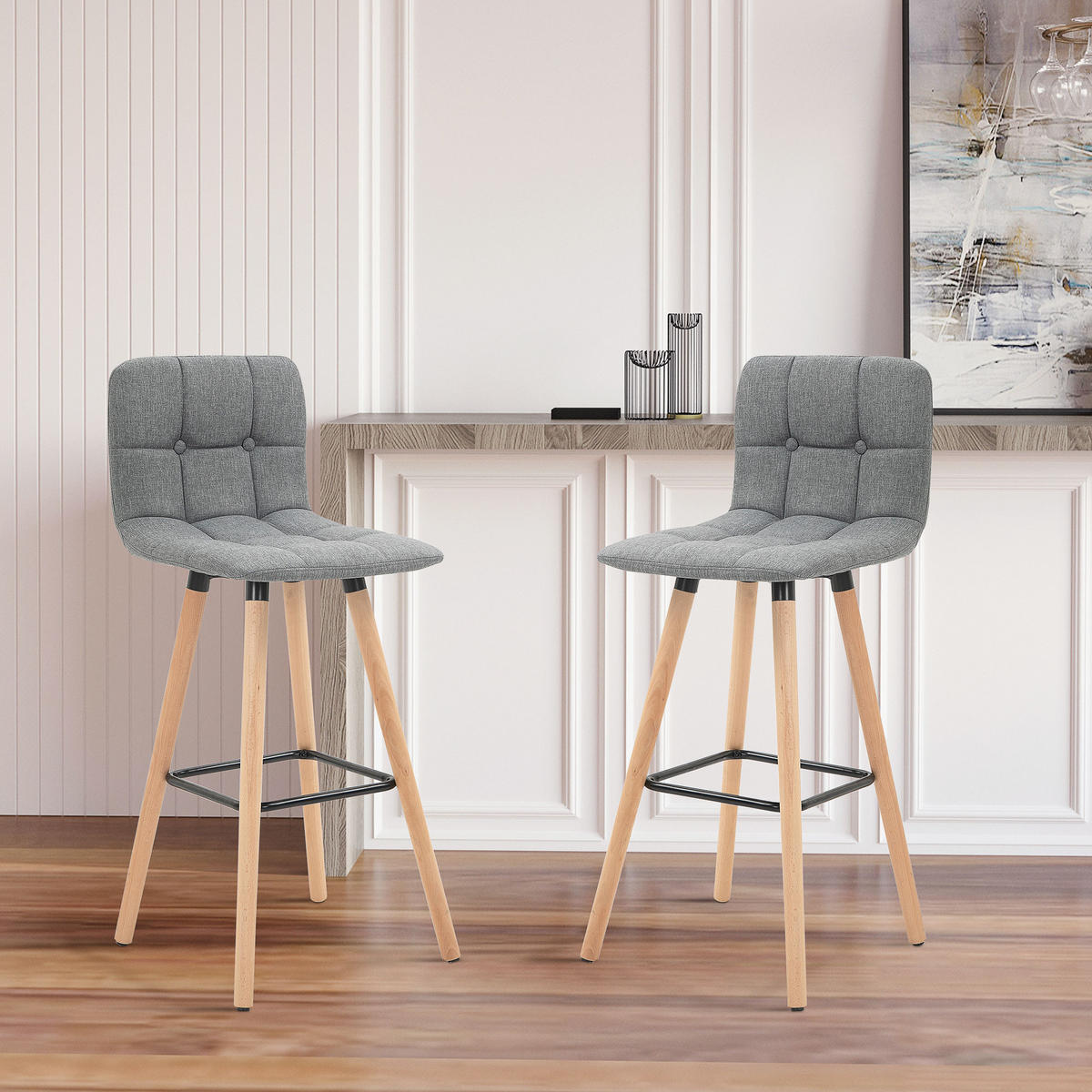 BARHOCKER 2er-Set DE-14776 gepolstert mit Holzfüßen Grau - Grau, Holzwerkstoff (41.5/97.5/47cm) - ComfortXL