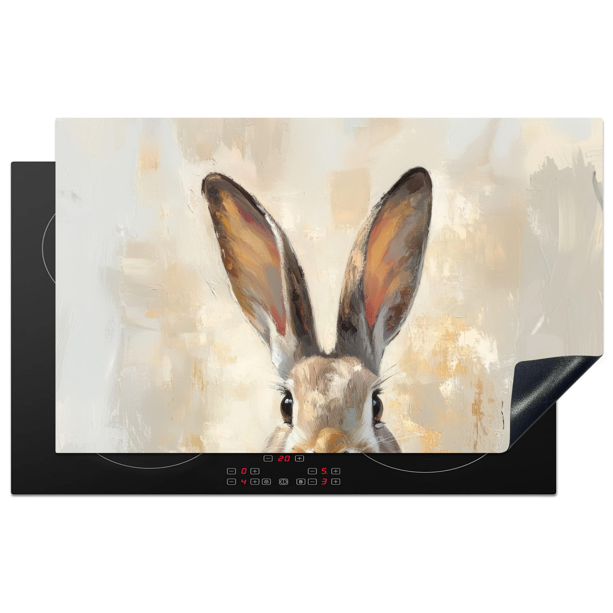 HERDABDECKPLATTE Hase - Ohren - Braun Ceranfeldabdeckung 85x52 cm - Beige, Kunststoff (85/52/0.2cm) - MuchoWow