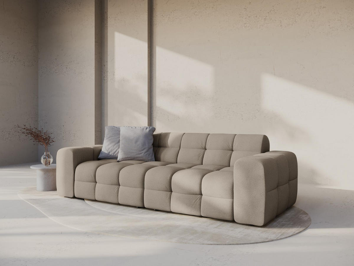 SOFA Kendal aus strukturiertem Stoff dunkelbeige 4 Sitzplätze - Mokka, Textil (255/79/103cm) - Micadoni