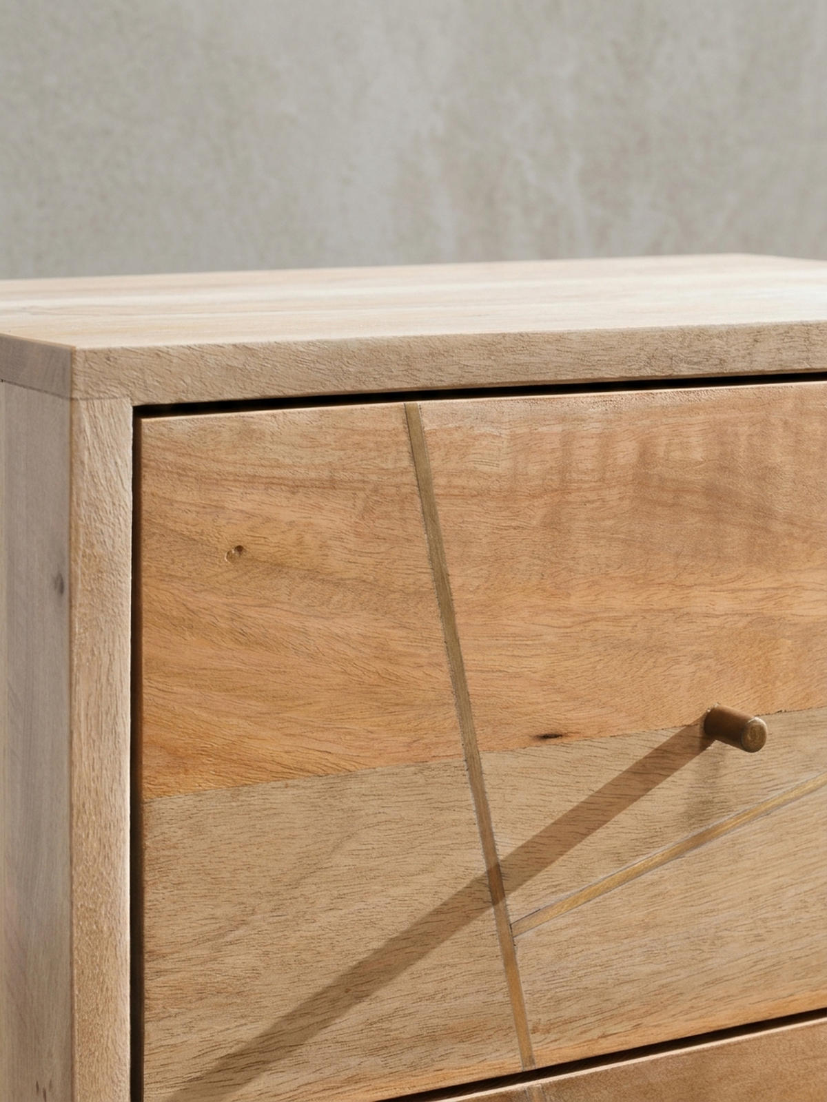 NACHTTISCH – Mango Massivholz, Metallstreifen, rustikal, Farbverlauf - Goldfarben/Braun, Holz/Metall (40/56/40cm) - KADIMA DESIGN