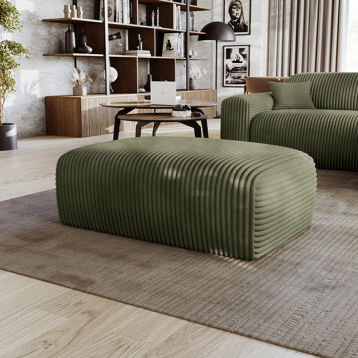 POLSTERHOCKER - Cord - Schwarz/Grün, Kunststoff/Textil (110/40/72cm) - home24