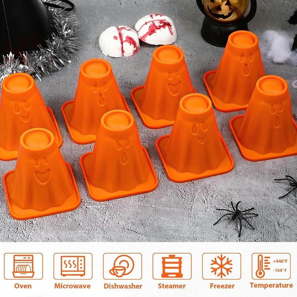 EISWÜRFELFORM 8-teiliges Set Geist Silikon Halloween - Orange, Kunststoff