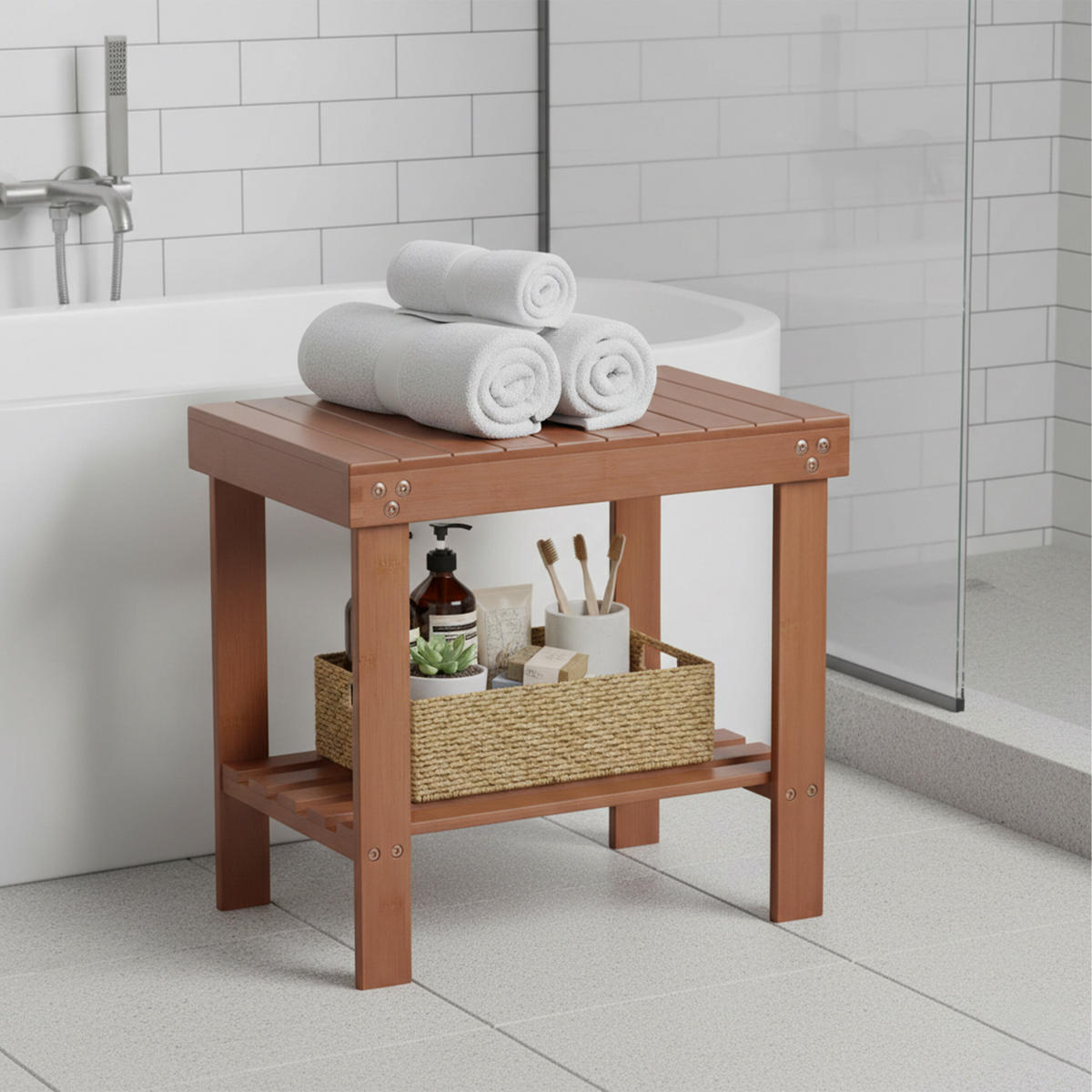 KÚPEĽŇOVÝ stolík - svetlohnedá, drevo (44/41/28cm) - Relaxdays