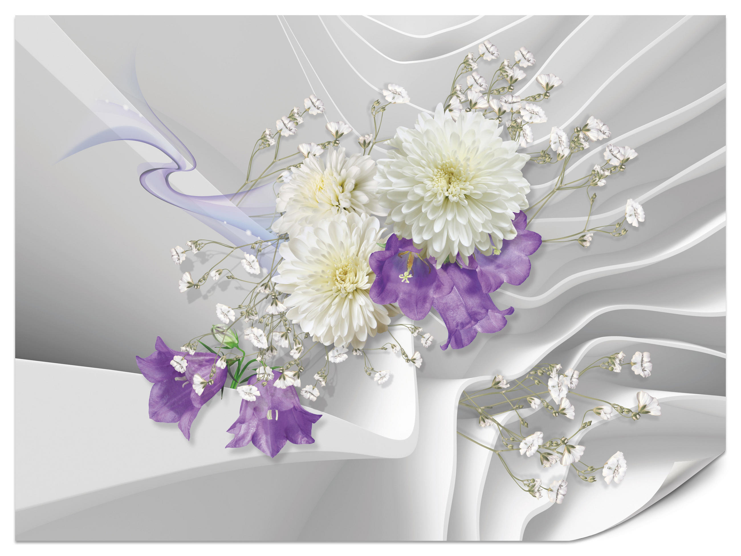 FOTOTAPETA Pre Obývaciu Izbu BLUMEN Abstraktné Vlnité Priestorové Pozadie 250 x 175 cm - sivá/biela, papier (250/175cm) - Muralo