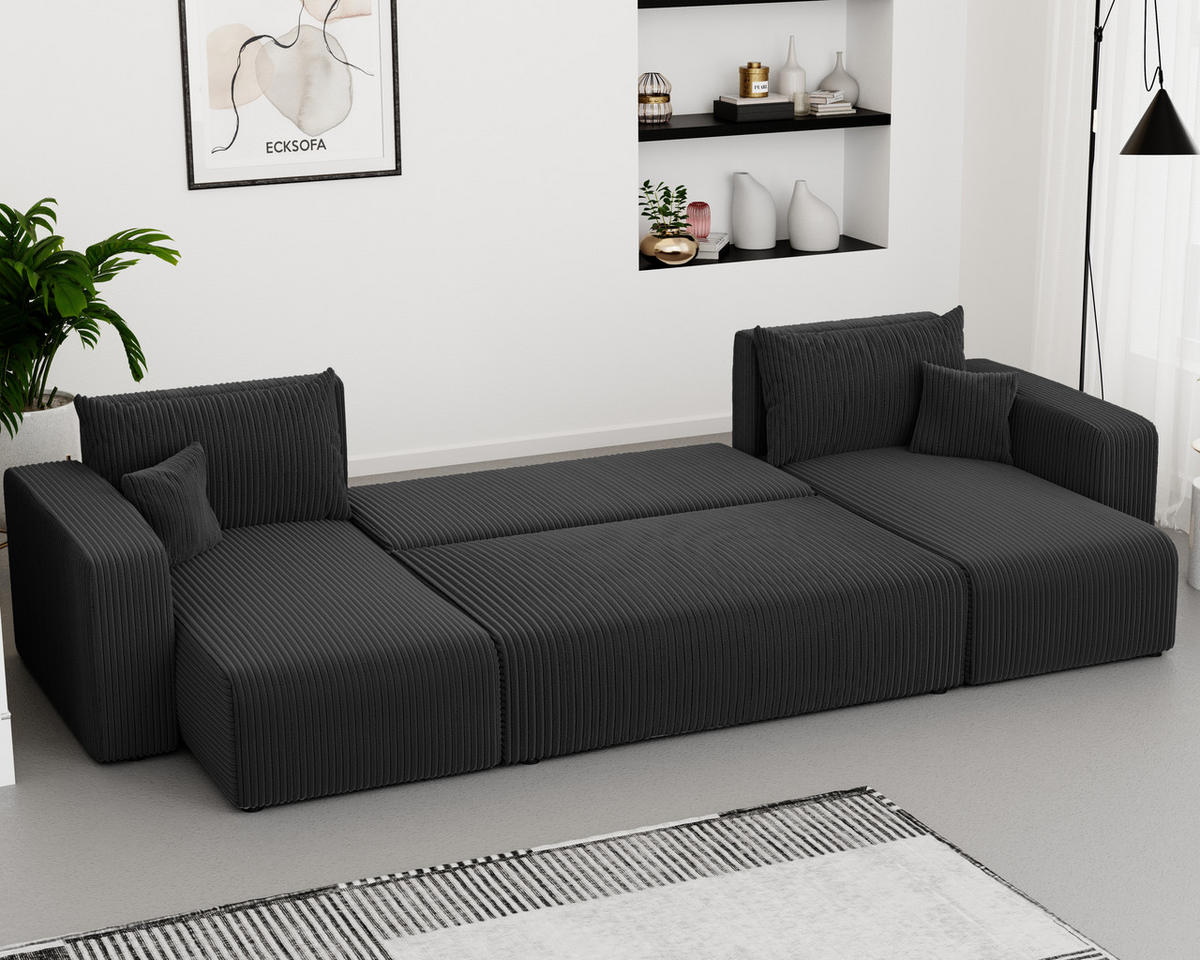 WOHNLANDSCHAFT mit Schlaffunktion und Bettkasten, Schwarz - Schwarz, Holzwerkstoff/Textil (318/79/145cm) - Idohome