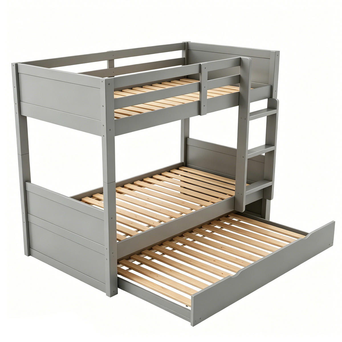 ETAGENBETT 90/200 cm in Grau aus Holz mit Ausziehbett, Sicherheitsgeländer und Lattenrost - Grau, Holz/Holzwerkstoff (90/200cm) - WISHDOR