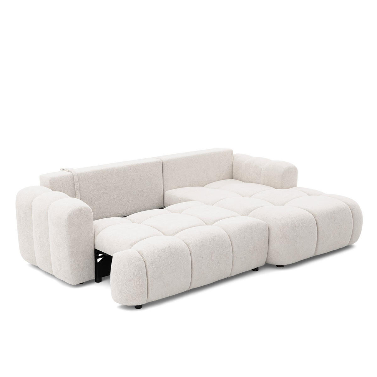 ECKSOFA CALM L Rechts mit Schlaffunktion 140x215 Webstoff weiß - Schwarz/Weiß, Holz/Kunststoff (151/261cm) - Muffo