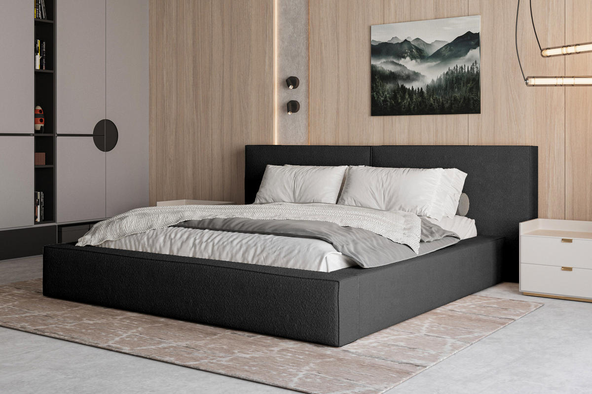 POLSTERBETT 06 Bouclé 140 x 200 cm – Arena - mit Bettkasten und Metall-Lattenrost - Schwarz, Metall (206/234cm) - ROYAL24_MARKT