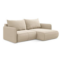 ECKSOFA mit Schlaffunktion Samt Stoff Beige - Beige/Creme, Kunststoff/Textil (207/148cm) - Makamii
