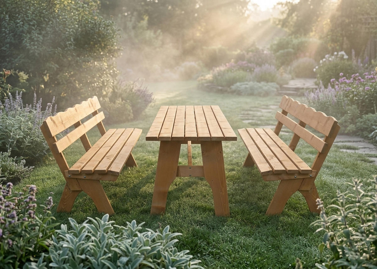 GARTEN-GARNITUR Drieburg 200cm aus Kiefer massiv 3tlg. - Braun, Holz - TPFGarden