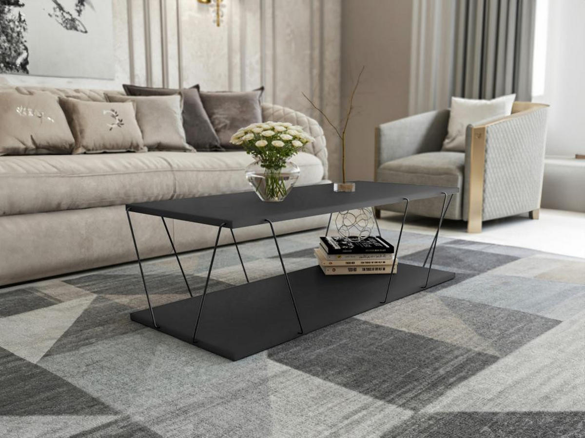COUCHTISCH - Anthrazitgrau - DELORY - Anthrazit, Holz (120/50/30cm) - Vente-Unique