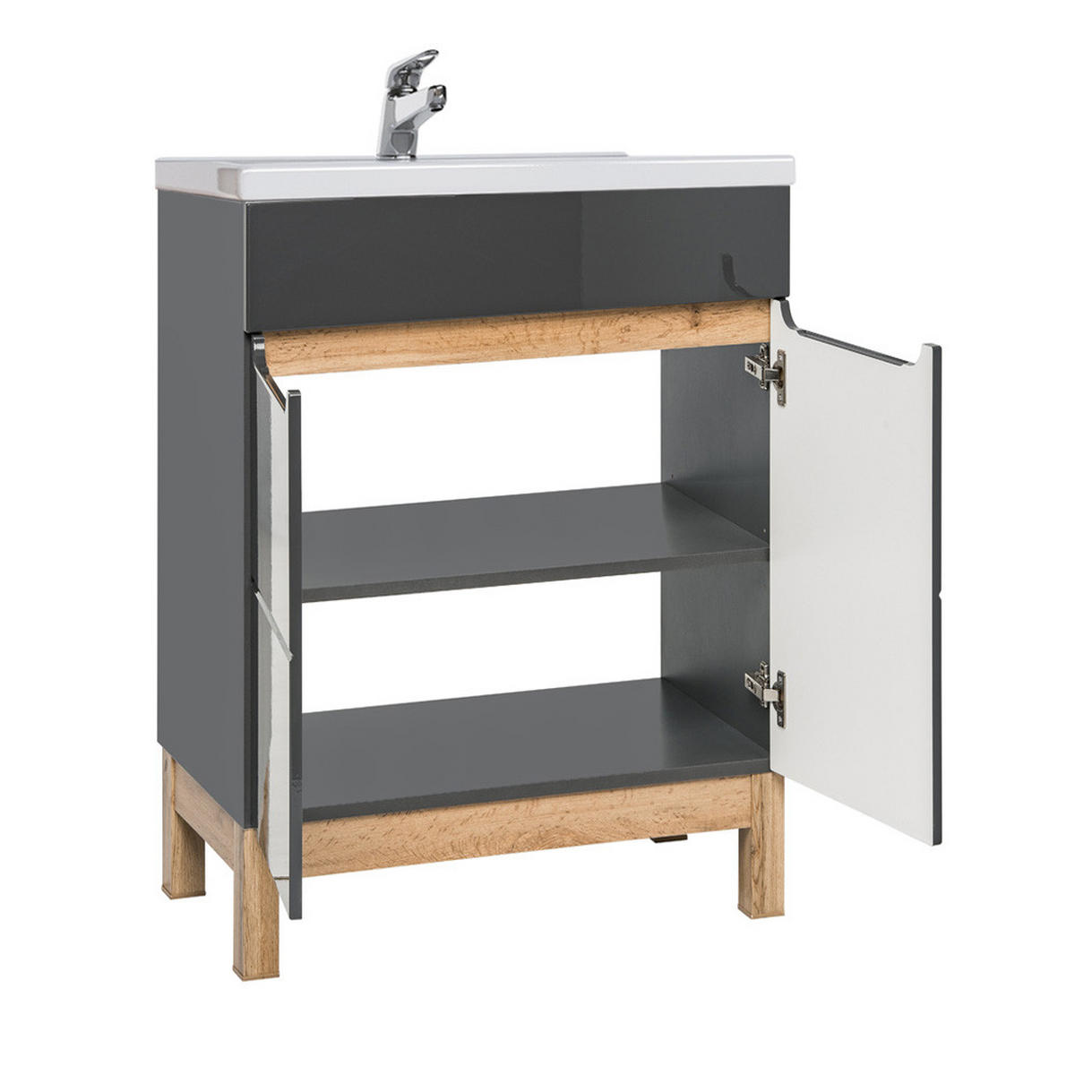 BADMÖBEL-SET 3-TLG. Solna-56 - Grau, Holzwerkstoff (110/200/46cm) - Lomado