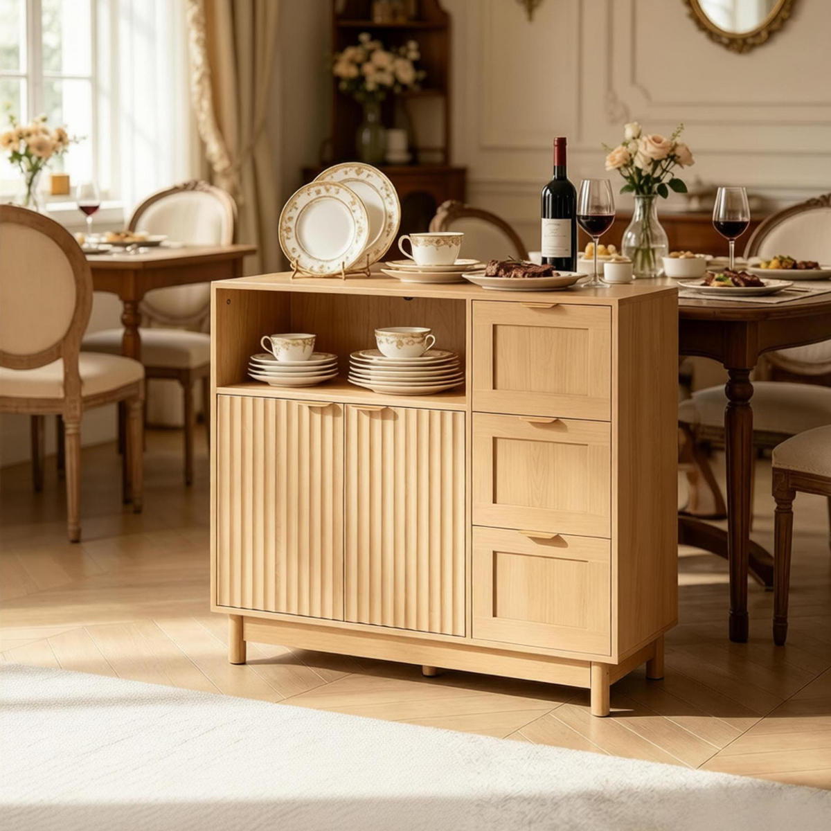 SIDEBOARD aus MDF und Spanplatte 90x35x80 cm in Holzoptik mit 3 Schubladen - Eichefarben, Holzwerkstoff (90/80/35cm) - IVMEU