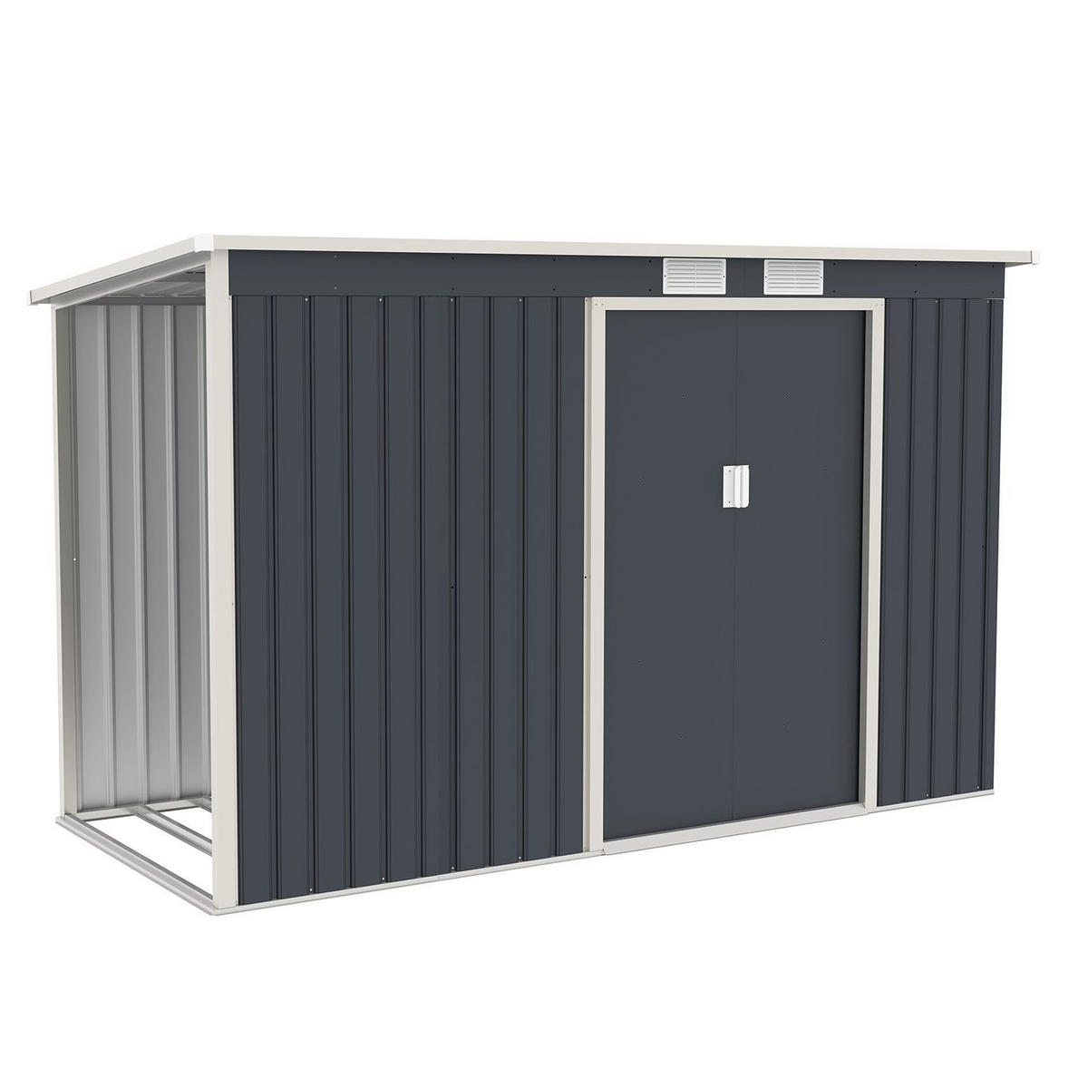 GERÄTESCHUPPEN M mit Holzunterstand links - Anthrazit, Metall (213/173/130cm) - Juskys