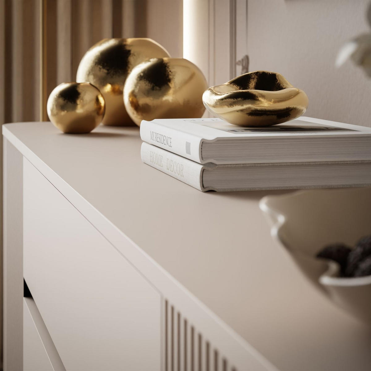 TV-UNIT MIRAGE GOLD 240 cm mit geriffelten Fronten - Beige, Holzwerkstoff (240/52/40cm) - Lookway
