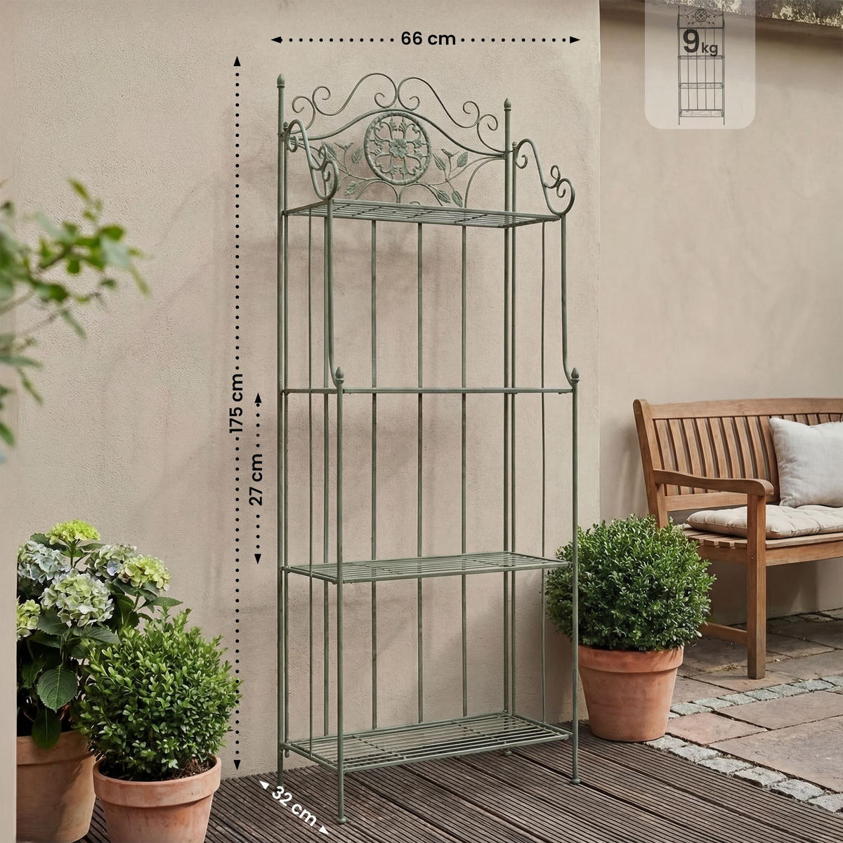 STANDREGAL Metall Antik-Grün - Grün, Metall (66/175/32cm) - CLP