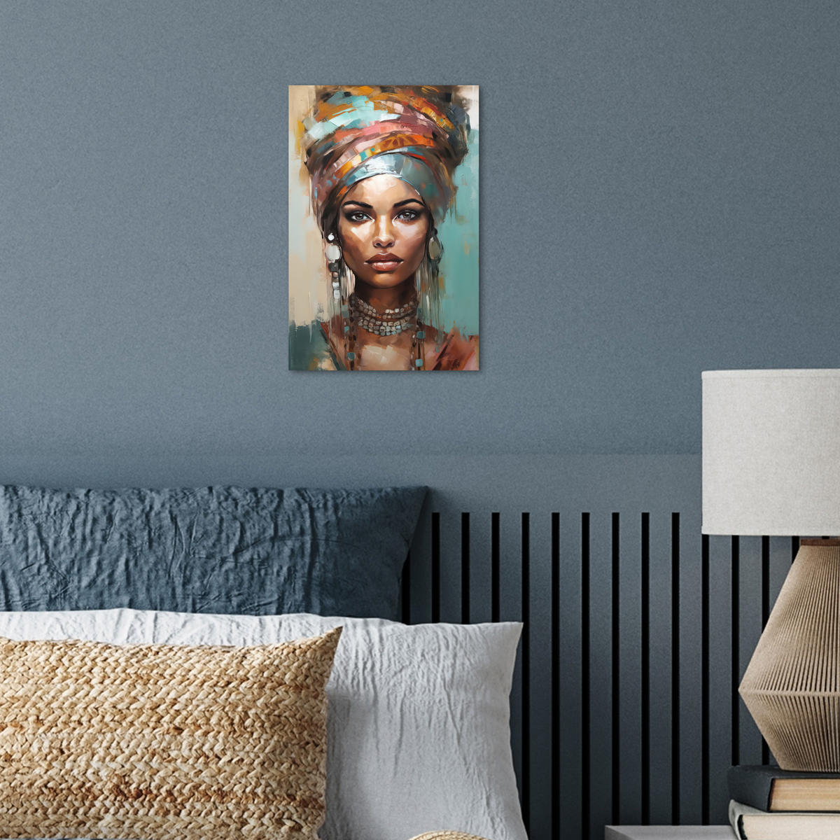 POSTER Frau - Kunst - Schmuck - Porträt 20x30 cm - Blaugrau, Papier (20/30/0.1cm) - MuchoWow