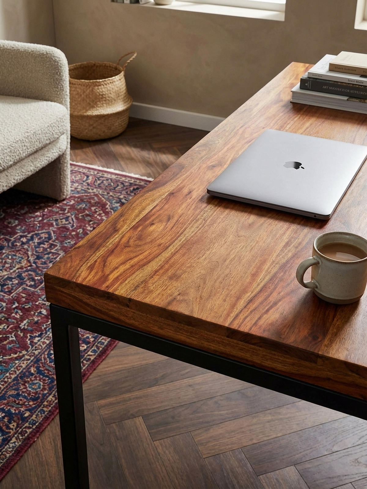 SCHREIBTISCH – Massivholz/Metall, Industrial-Stil, handgefertigt - Schwarz/Braun, Holz/Metall (59/117/77cm) - KADIMA DESIGN