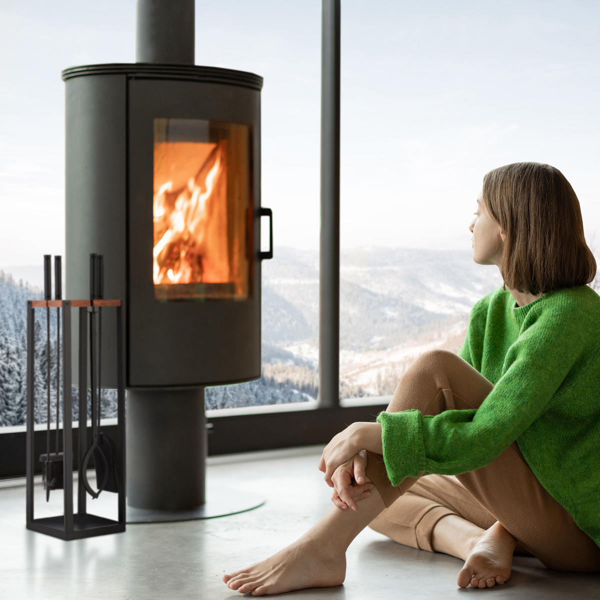 5-TLG.KAMINBESTECK-SET - Schwarz, Holz/Metall (20/78/20cm) - Relaxdays