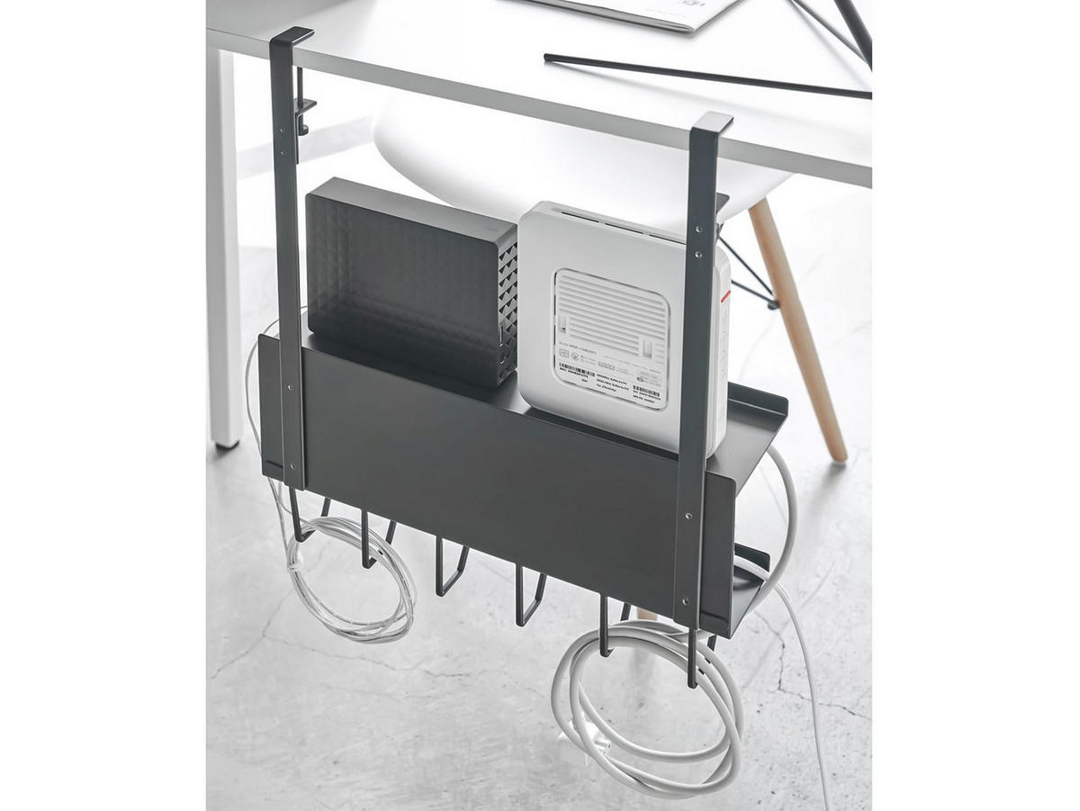 KABEL-ORGANIZER Smart schwarz 40/43/11 cm für den Schreibtisch - Schwarz, Metall (11/40/43cm) - Yamazaki