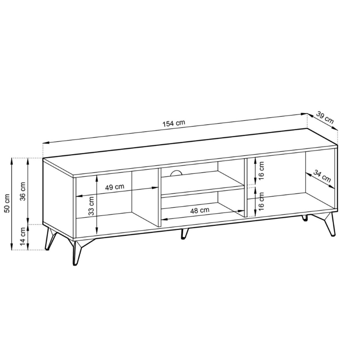 TV-BOARD DIAMOND RTV2D (Eiche Evoke, Schwarz, Fischgrätmuster, Metallfüße, Push to Open) - Eichefarben/Schwarz, Holz/Holzwerkstoff (154/50/39cm) - Ravio