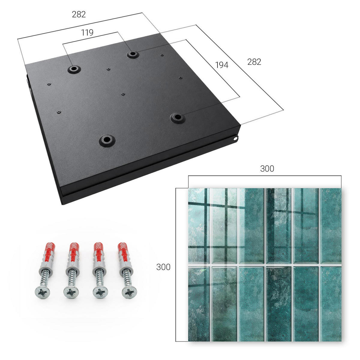 SCHLÜSSELBOX Schwarz 30x30 cm- Türöffnung nach rechts - Türkisfarbene Fliesen - Türkis, Metall (30/30/5cm) - TULUP
