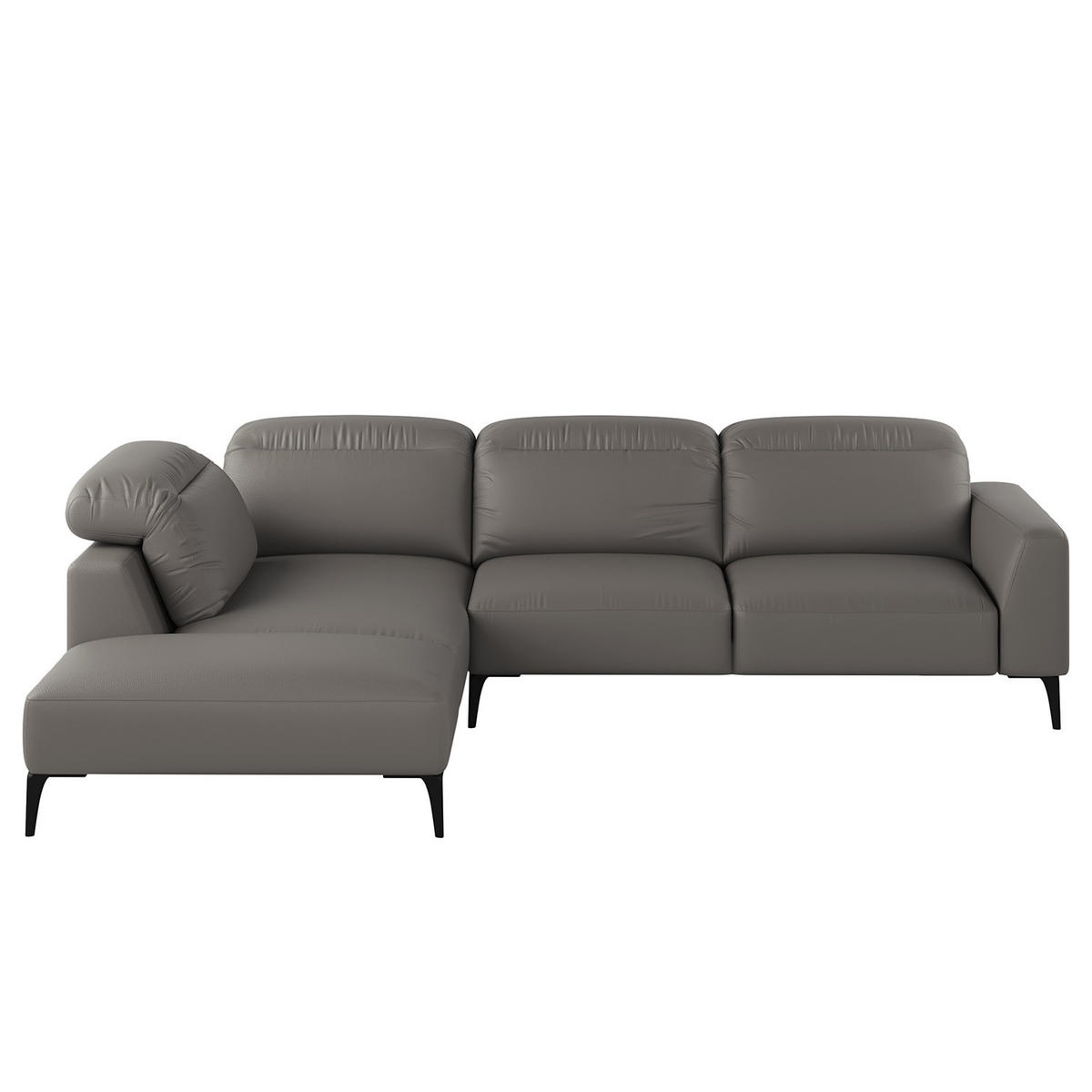ECKSOFA mit Ottomane - Schwarz/Grau, Leder/Metall (263/238cm) - home24
