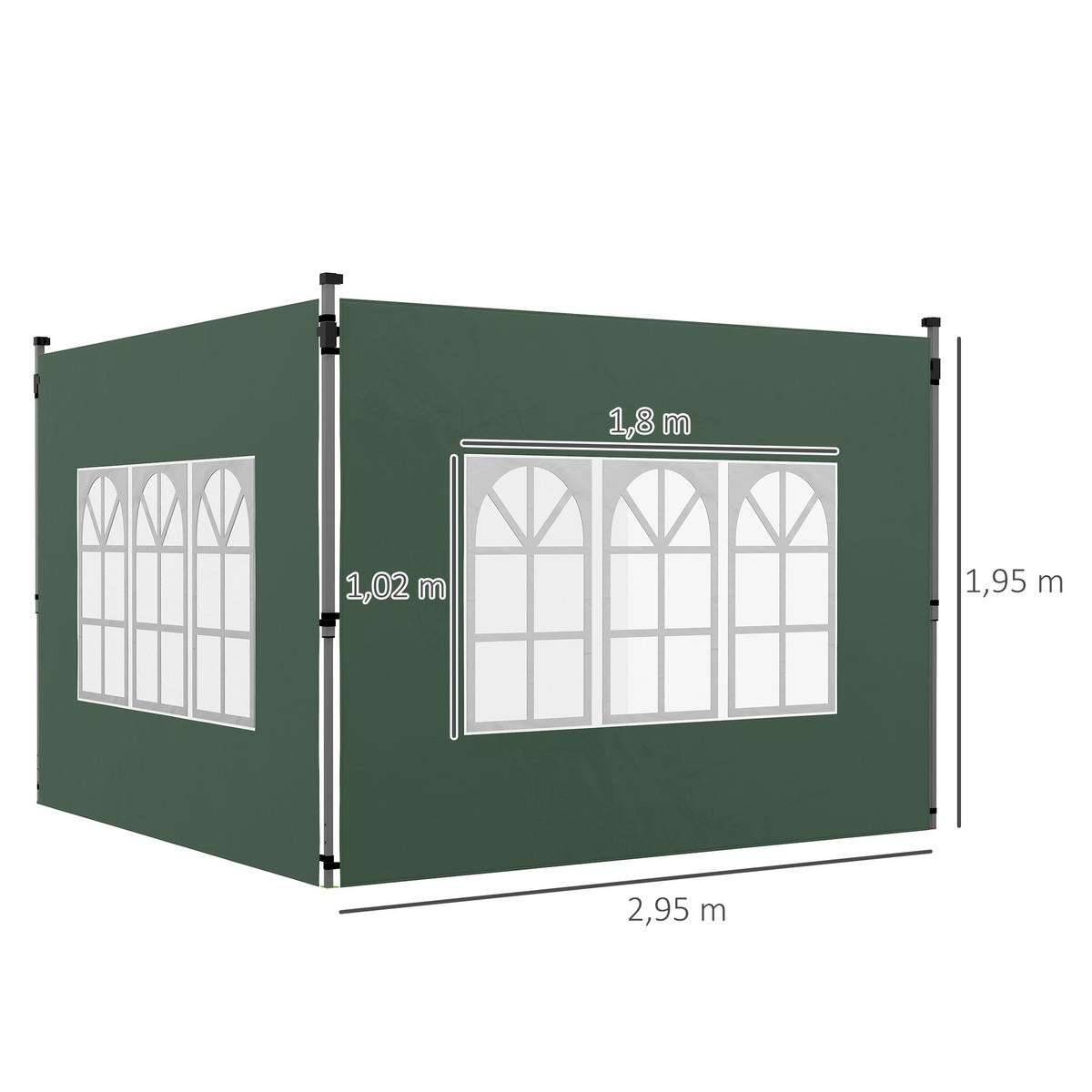 2ER-SET Seitenteile für Pavillon 3x3/3x4 m, Seitenwand mit Fenster, wasserdicht - Grün, Kunststoff/Textil (295/195/1cm) - Outsunny