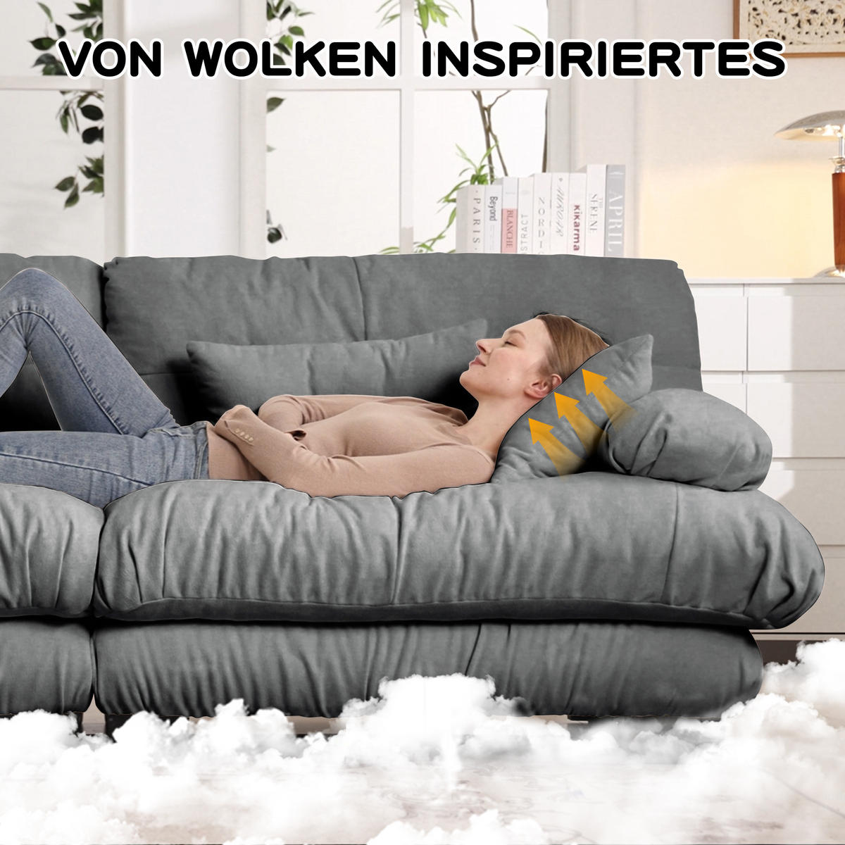 ECKSOFA chenille grau mit ottoman & 4 kissen - Grau, Textil (220/145cm) - Urban Meuble