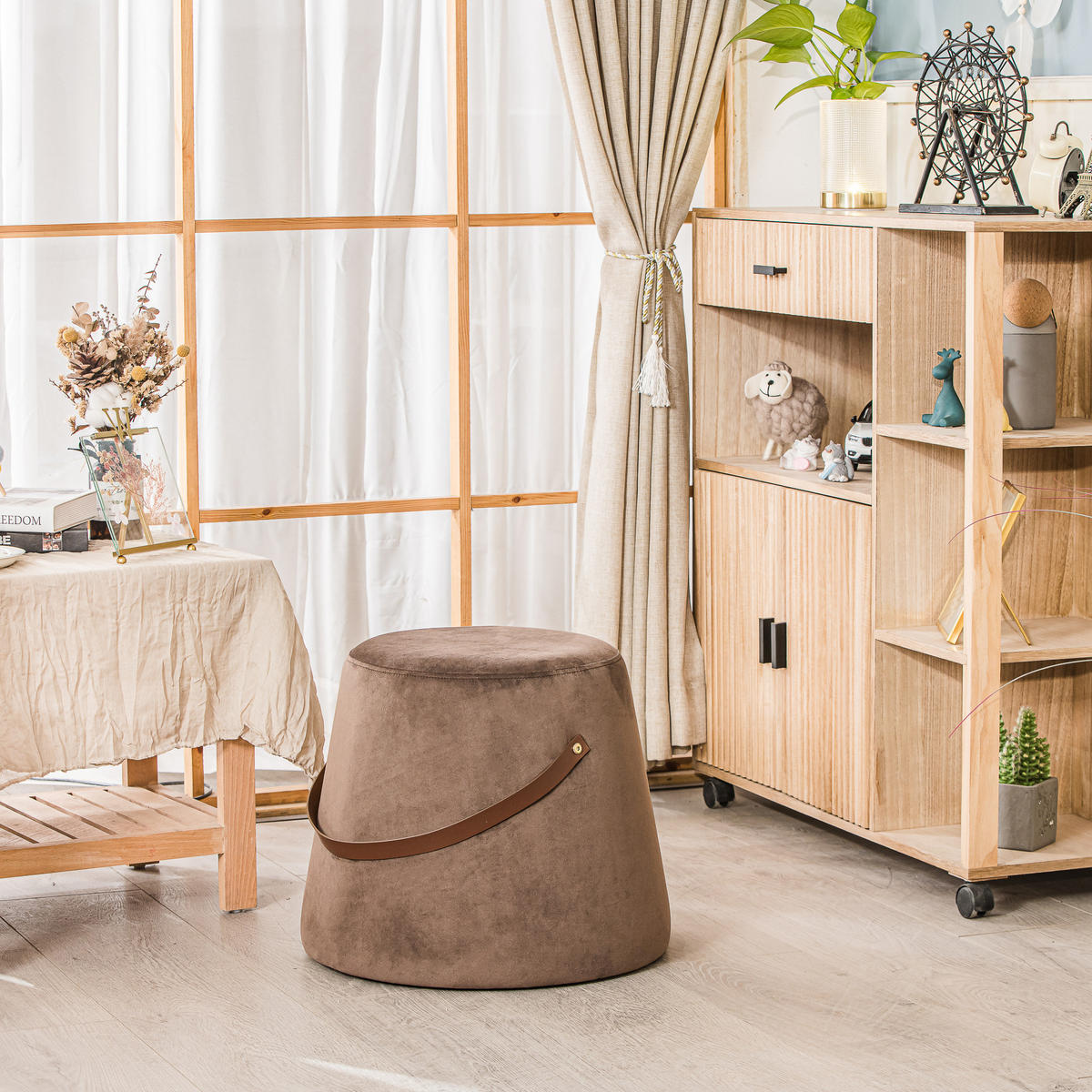 POUF Samt Braun - Braun, Textil (42/36/42cm) - Nordlys