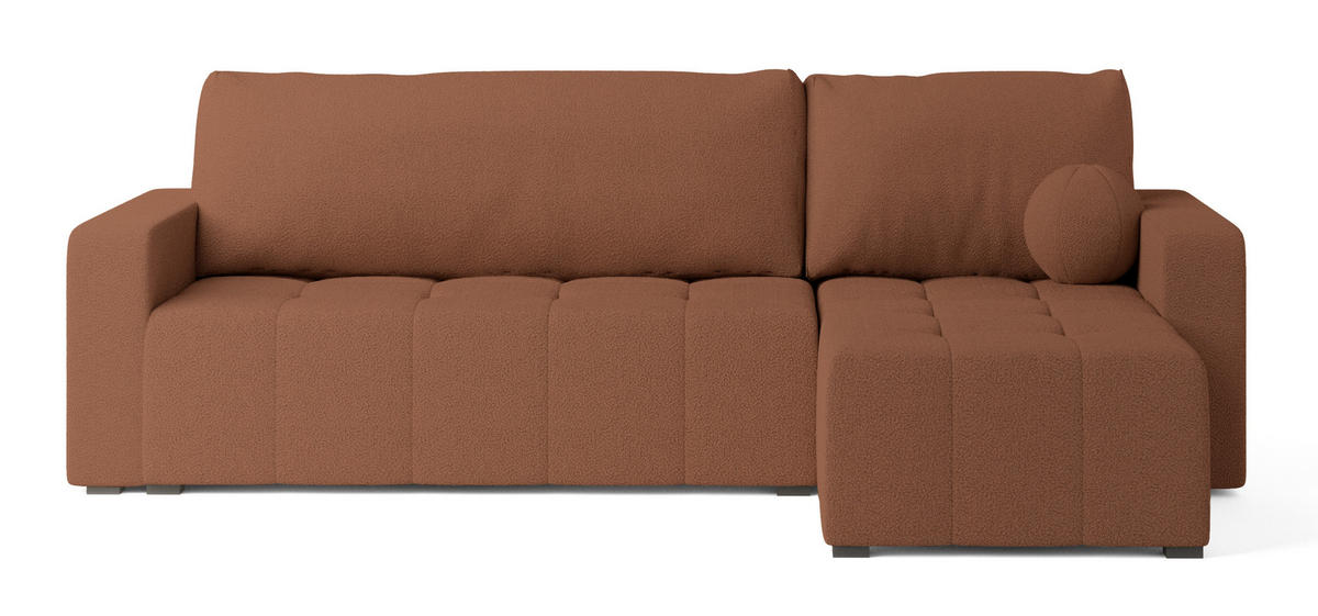 ECKSOFA VOLIRA Kupferfarben Boucle-Stoff mit Schlaffunktion - Kupferfarben, Holz (230/143cm) - MASSENO